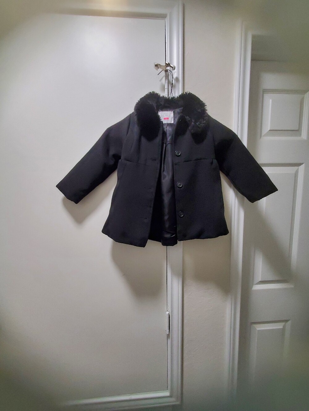 The Children's Place Black Pea Coat with Faux Fur Collar